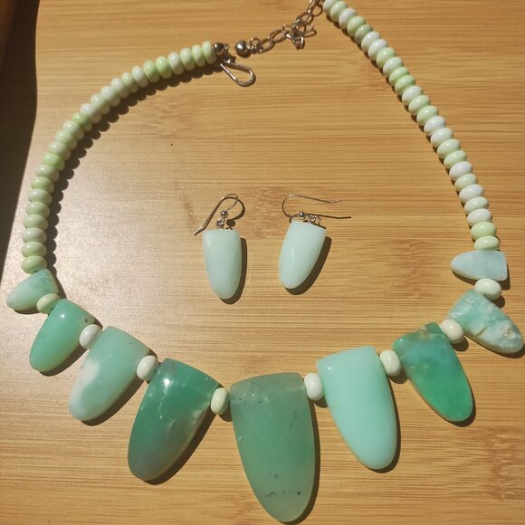 Jay King DTR Green Chrysoprase Meadow stone statement necklace earrings set 925